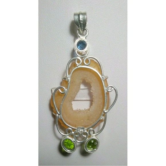 Sterling Silver Gemstone, Geode Large Pendant - Picture 4 of 8